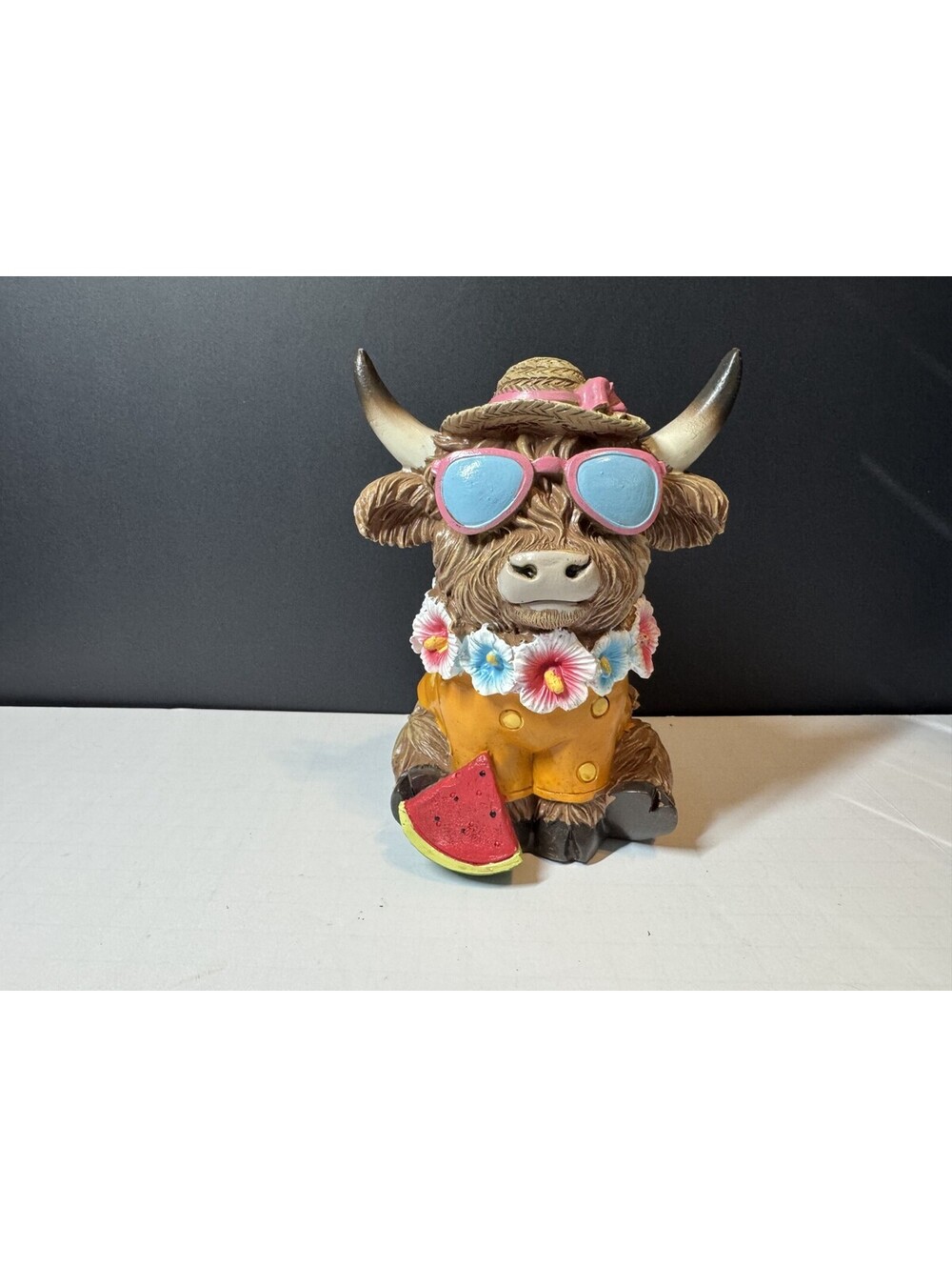 Hobby Lobby Summertime Highland Cow Figurine 6" Summer Fun Watermelon Leigh